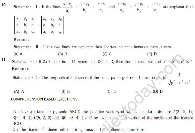 JEE Mathematics Three Dimensional Geometry MCQs Set C-3