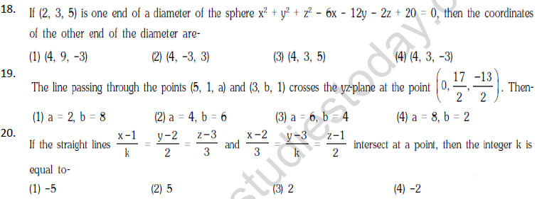 JEE Mathematics Three Dimensional Geometry MCQs Set C-5