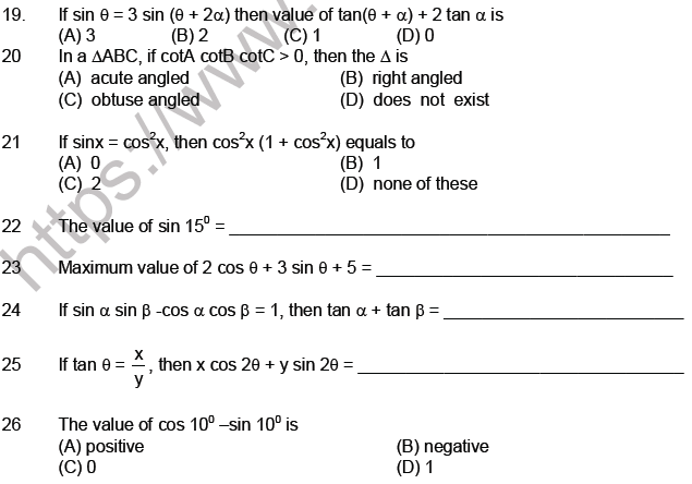 JEE Mathematics Trigonometric functions MCQs Set A-2