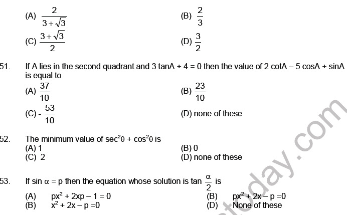 JEE Mathematics Trigonometric functions MCQs Set A-7