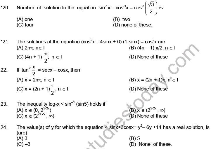 JEE Mathematics Trigonometric functions MCQs Set B-3