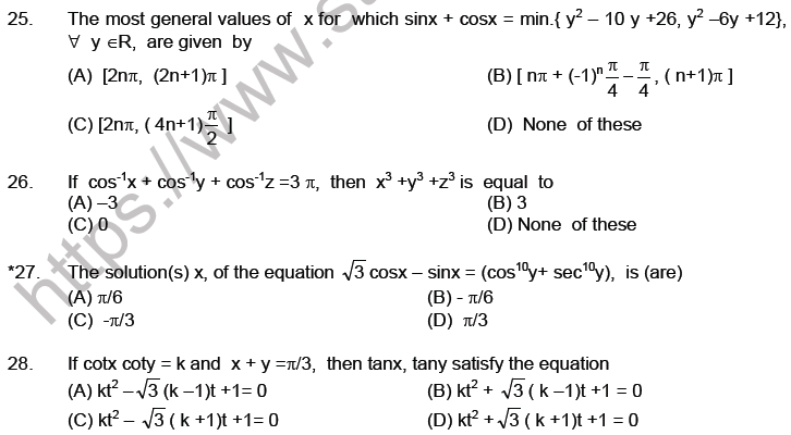 JEE Mathematics Trigonometric functions MCQs Set B-4