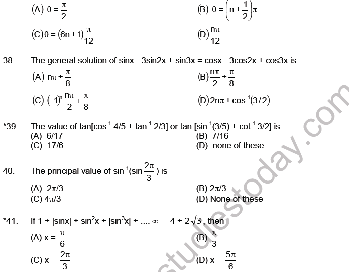 JEE Mathematics Trigonometric functions MCQs Set B-7