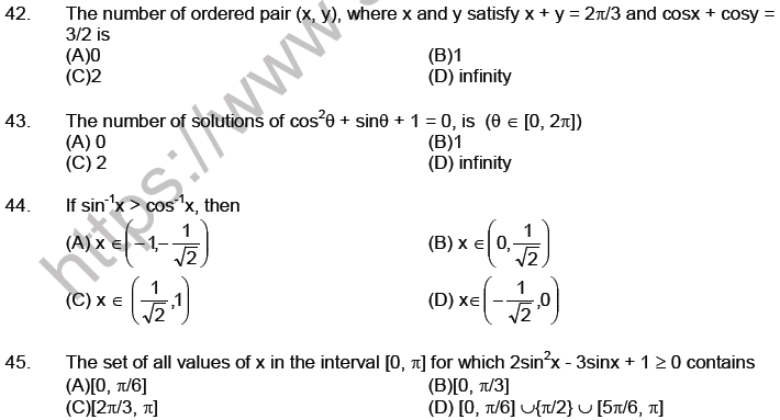 JEE Mathematics Trigonometric functions MCQs Set B-8