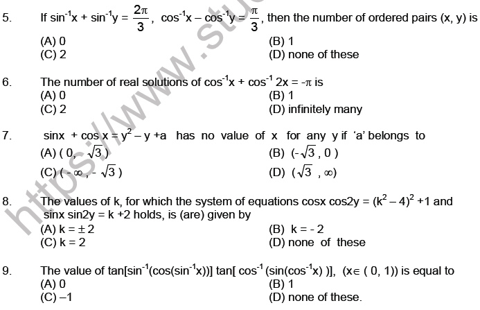 JEE Mathematics Trigonometric functions MCQs Set B-Level2-