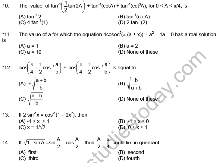 JEE Mathematics Trigonometric functions MCQs Set B-Level2-1