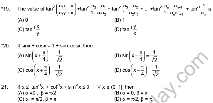 JEE Mathematics Trigonometric functions MCQs Set B-Level2-3