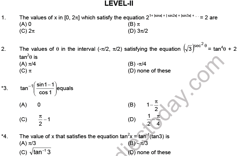 JEE Mathematics Trigonometric functions MCQs Set B-Level2