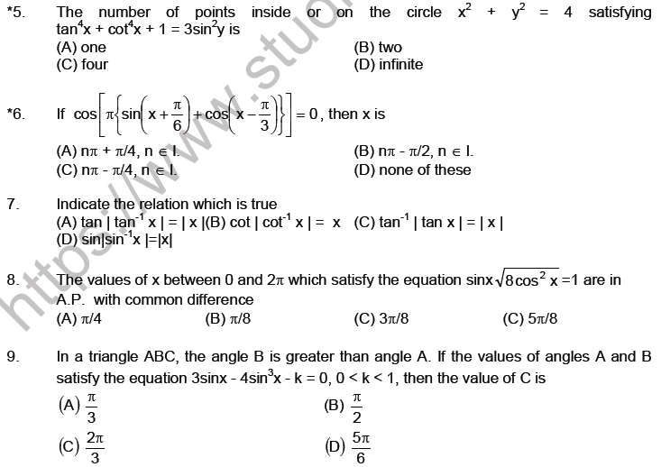 JEE Mathematics Trigonometric functions MCQs Set B-Level3-