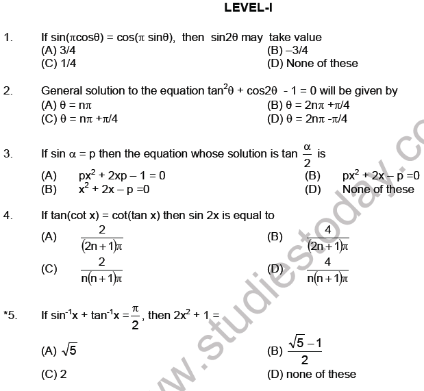 JEE Mathematics Trigonometric functions MCQs Set B