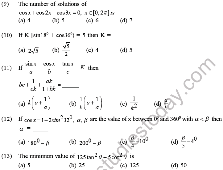 JEE Mathematics Trigonometric functions MCQs Set C-1