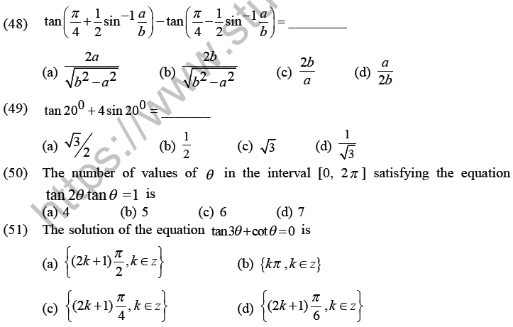 JEE Mathematics Trigonometric functions MCQs Set C-10