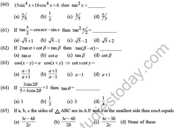 JEE Mathematics Trigonometric functions MCQs Set C-12