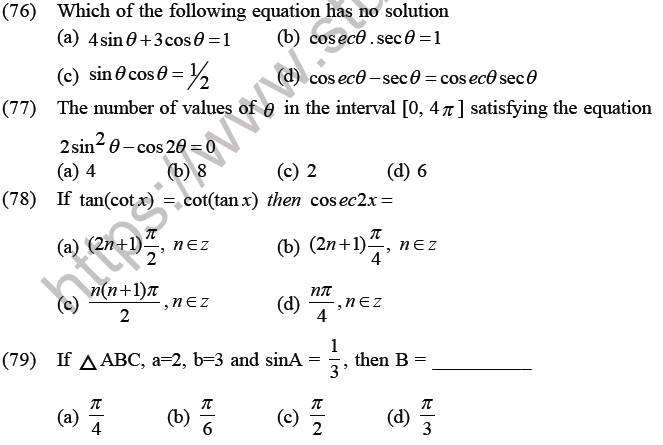 JEE Mathematics Trigonometric functions MCQs Set C-15