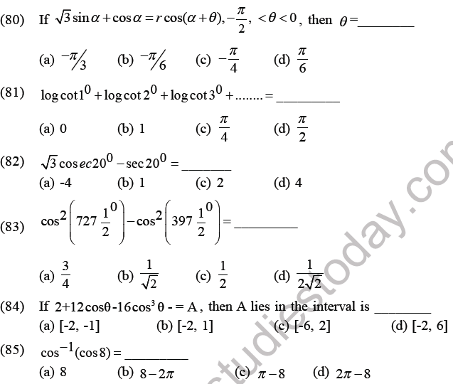 JEE Mathematics Trigonometric functions MCQs Set C-16