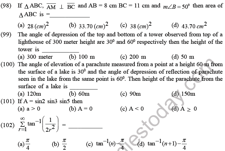 JEE Mathematics Trigonometric functions MCQs Set C-20