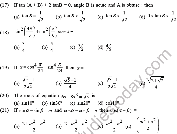 JEE Mathematics Trigonometric functions MCQs Set C-3