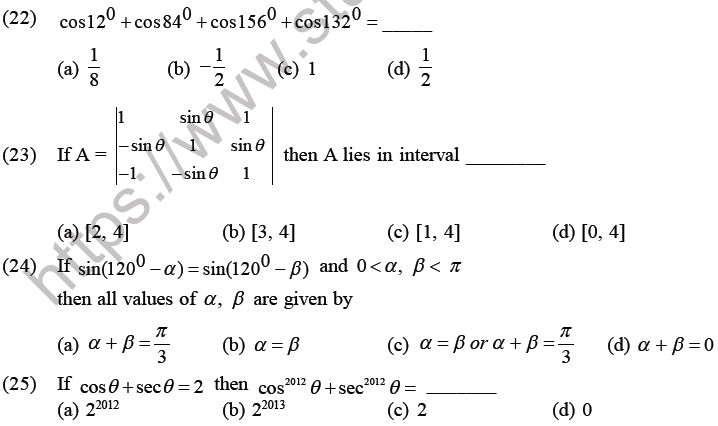 JEE Mathematics Trigonometric functions MCQs Set C-4