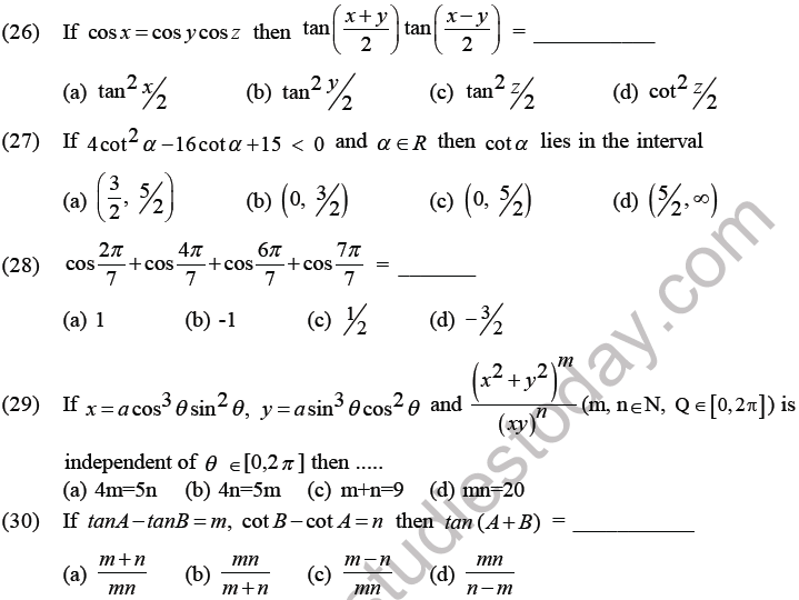 JEE Mathematics Trigonometric functions MCQs Set C-5