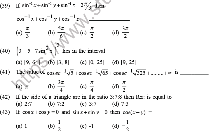 JEE Mathematics Trigonometric functions MCQs Set C-8