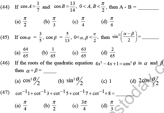 JEE Mathematics Trigonometric functions MCQs Set C-9
