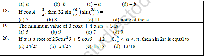 JEE Mathematics Trigonometric functions MCQs Set D-1
