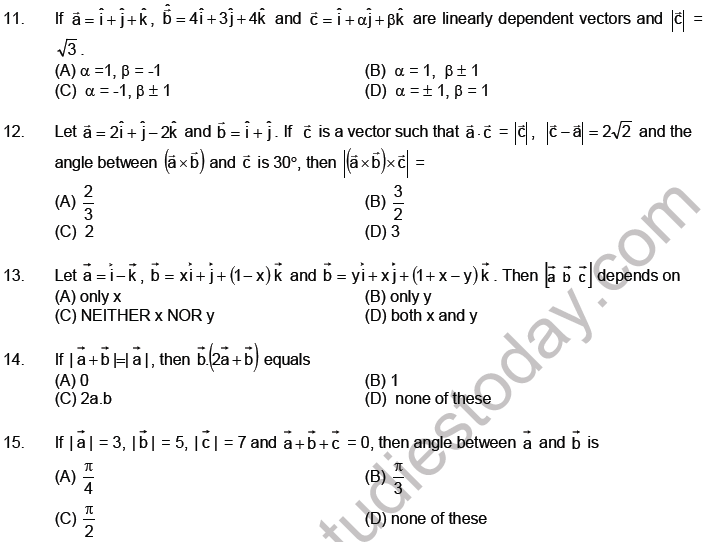 JEE Mathematics Vectors MCQs Set C-