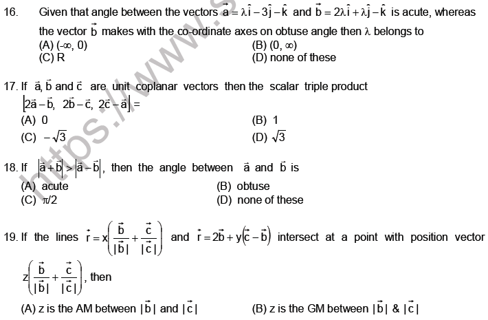JEE Mathematics Vectors MCQs Set C-1