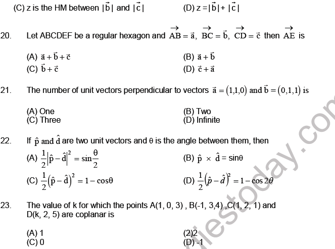 JEE Mathematics Vectors MCQs Set C-2