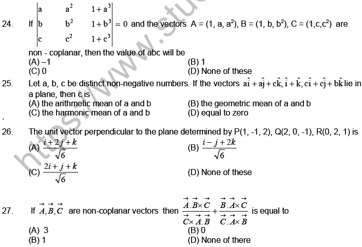 JEE Mathematics Vectors MCQs Set C-3