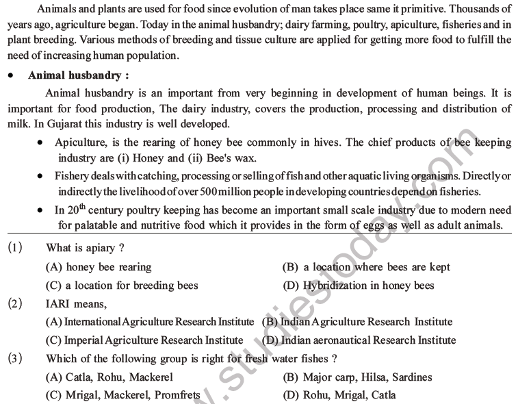 NEET Biology Animal Husbandry and Plant Breeding MCQs Set B, Multiple Choice  Questions