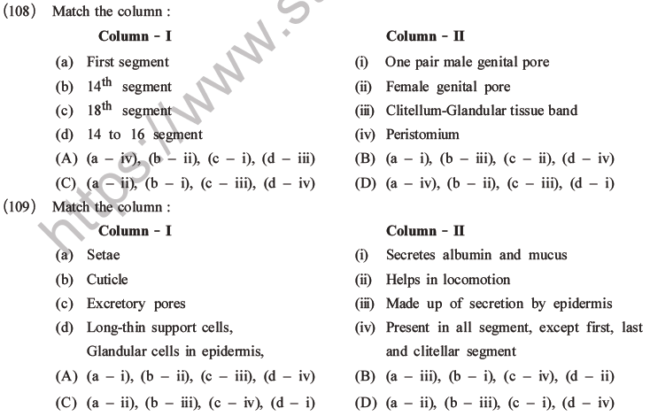 NEET Biology Animal Morphology and Anatomy MCQs Set A-37