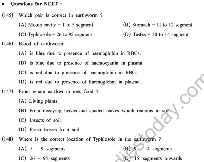 NEET Biology Animal Morphology and Anatomy MCQs Set A-50