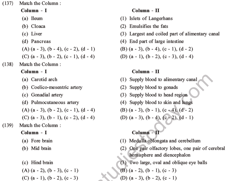 NEET Biology Animal Morphology and Anatomy MCQs Set B-45