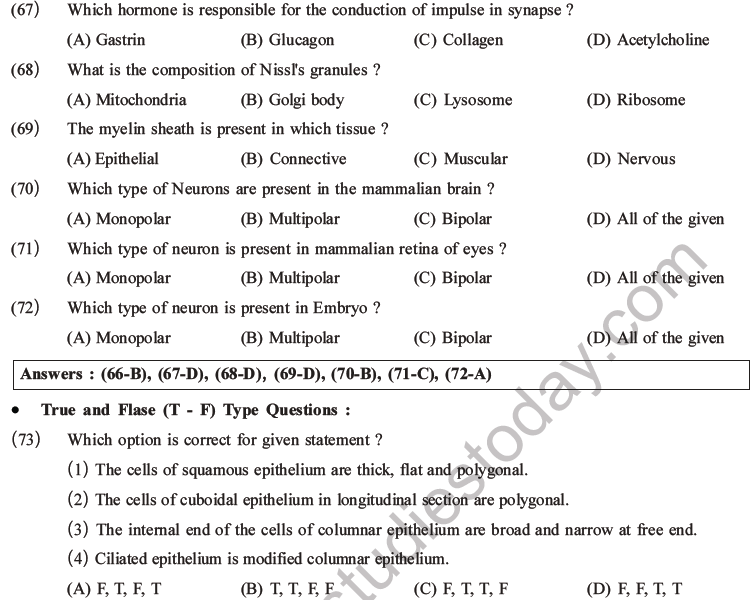 NEET Biology Animal Tissue MCQs Set A-31