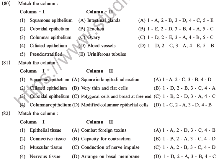 NEET Biology Animal Tissue MCQs Set A-34