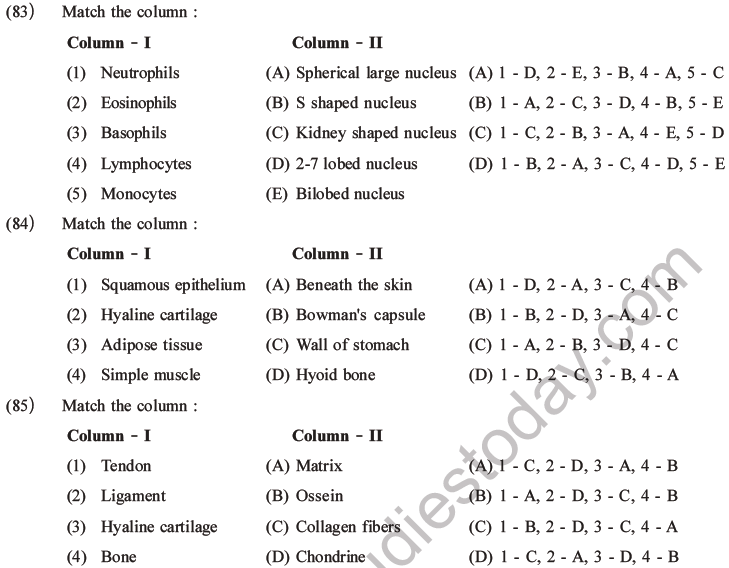 NEET Biology Animal Tissue MCQs Set A-35