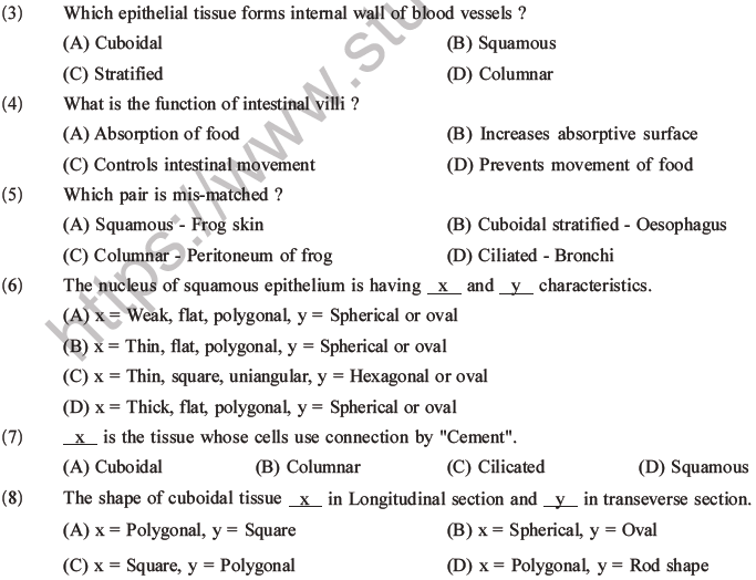 NEET Biology Animal Tissue MCQs Set A-4