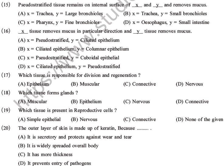 NEET Biology Animal Tissue MCQs Set A-6