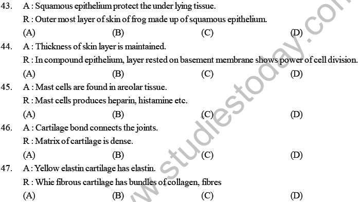 Neet Biology Animal Tissues Mcqs Set D Multiple Choice Questions For Animal Tissues