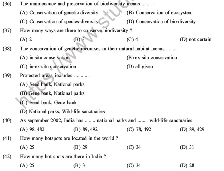 NEET Biology Biodiversity and Its Conservation MCQs Set B-26