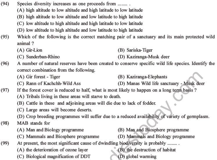 NEET Biology Biodiversity and Its Conservation MCQs Set B-41