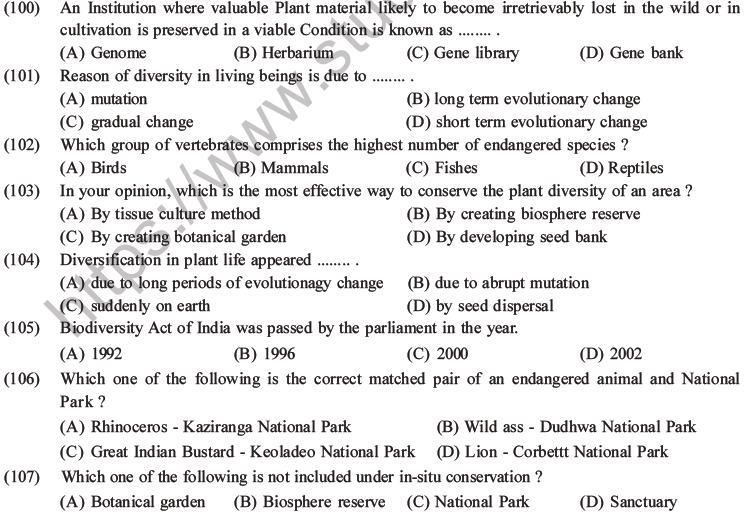 NEET Biology Biodiversity and Its Conservation MCQs Set B-42