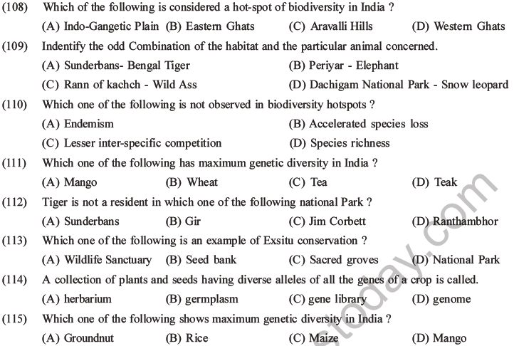 NEET Biology Biodiversity and Its Conservation MCQs Set B-43