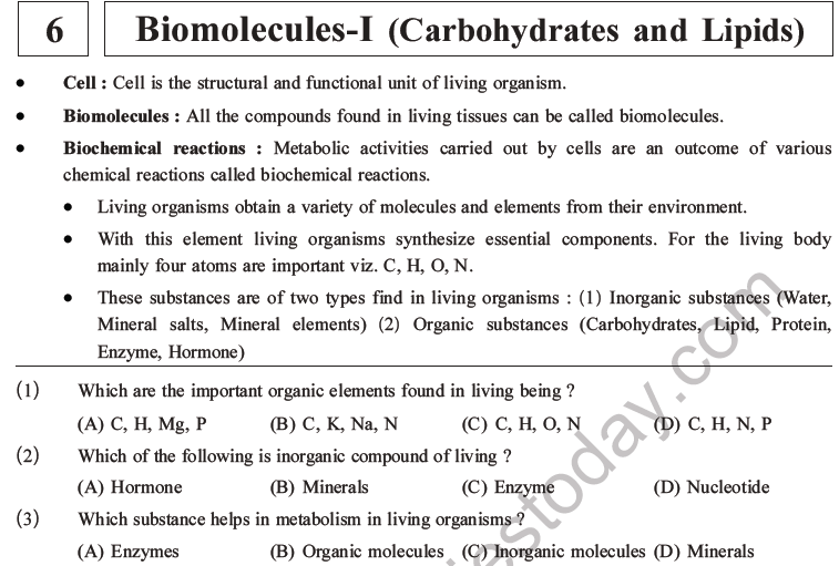 NEET Biology Biomolecules MCQs Set C