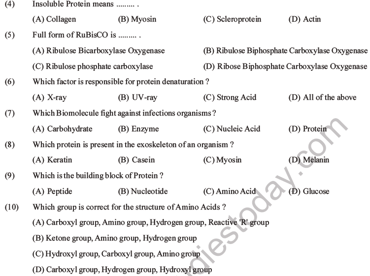 NEET Biology Biomolecules MCQs Set D-