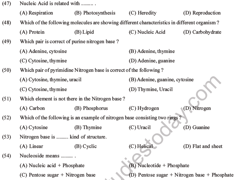 NEET Biology Biomolecules MCQs Set D-12