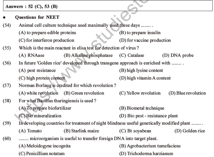 NEET Biology Biotechnology and Its Applications MCQs Set B-16