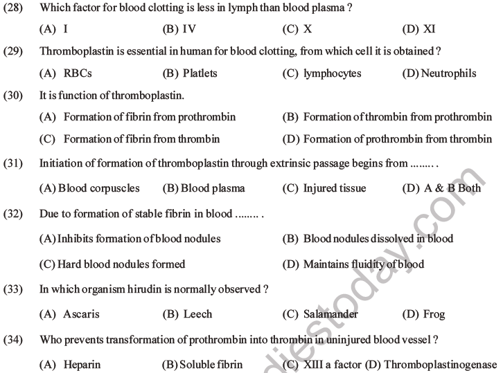 NEET Biology Body Fluids and Circulation MCQs Set B-16