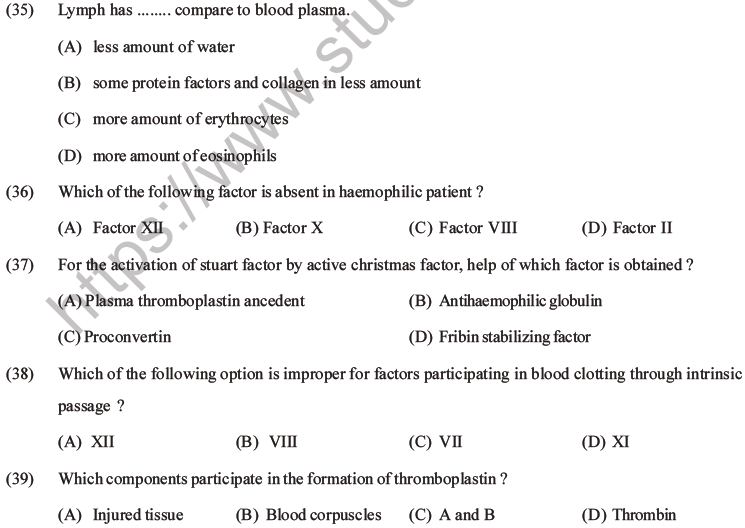 NEET Biology Body Fluids and Circulation MCQs Set B-17